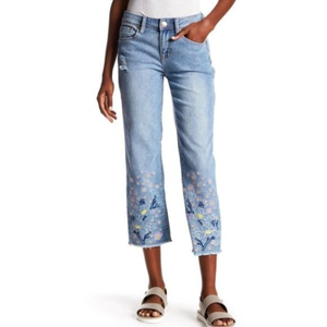 Seven7‎ Women's Limited Edition Embroidered Frayed Hem Ankle Straight Jeans 12